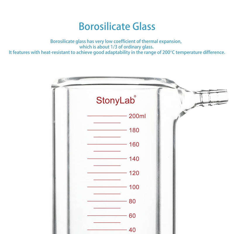 stonylab Glas Ummantelt Becher, 1 Packung Messbecher aus Borosilikatglas mit Flachem Boden und Doppe