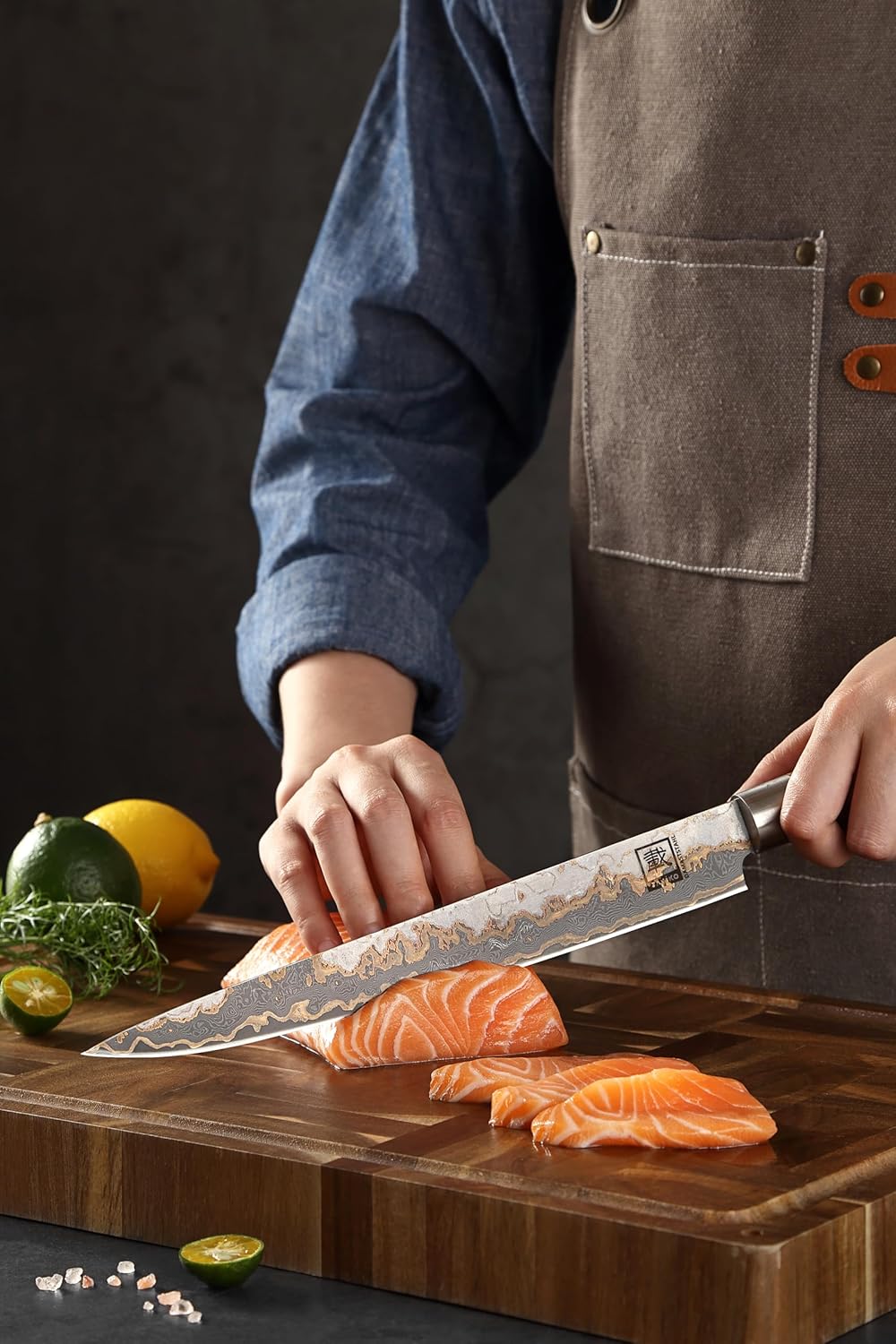zayiko MysticMagma Damastmesser für Sashimi I Messer mit 25 cm Klinge gefertigt aus 67 Lagen Damasts