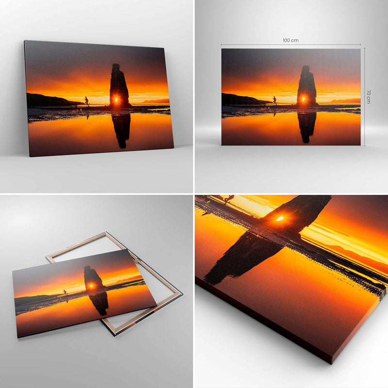 Bilder auf Leinwand 100x70cm Leinwandbild mit Rahmen Meer Felsen Wasser Gross Wanddeko Bild Schlafzi