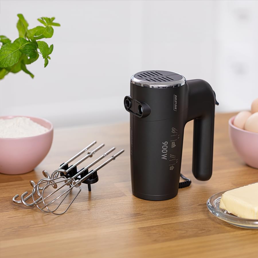 MPM Handmixer mit 2 Rührbesen und 2 Knethaken - 6 Geschwindigkeiten mit Turbotaste - 900 W - Anthraz