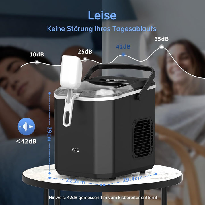 WIE Eiswürfelmaschine Kleine Eiswürfelbereiter mit Schaufel 9 Würfel in 6 Minuten 1,3L Ice Maker Sel