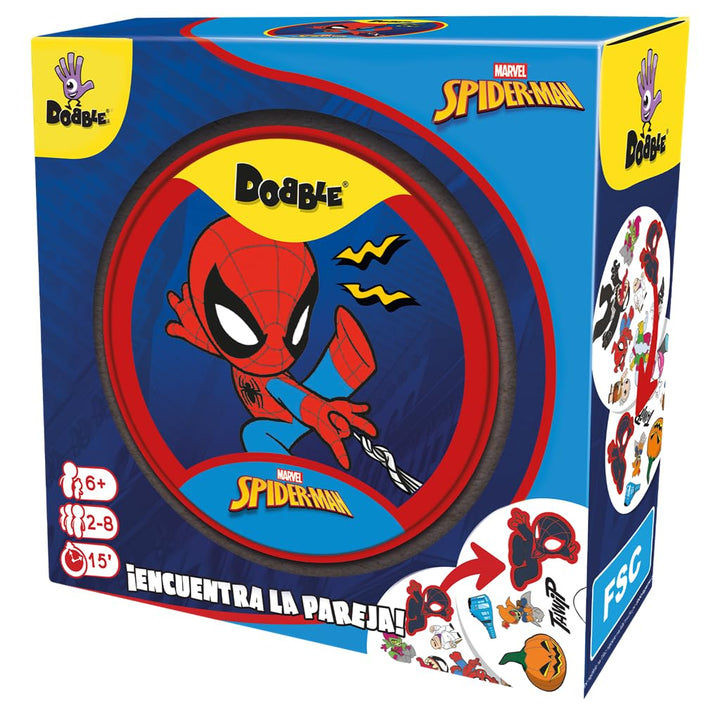 Asmodee Dobble Spiderman, Beobachtungs- und Geschwindigkeitskartenspiel für Kinder und Erwachsene, B