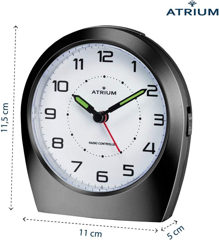 Atrium Funkwecker Analog Quarz ohne Ticken klassisches Design matt schwarz A620-7