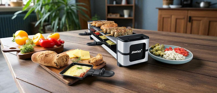 Steba RC 140 Guss-Raclette – PFAS-freie keramikbeschichtete Grillplatte, wendbar, 4 antihaft Pfännch