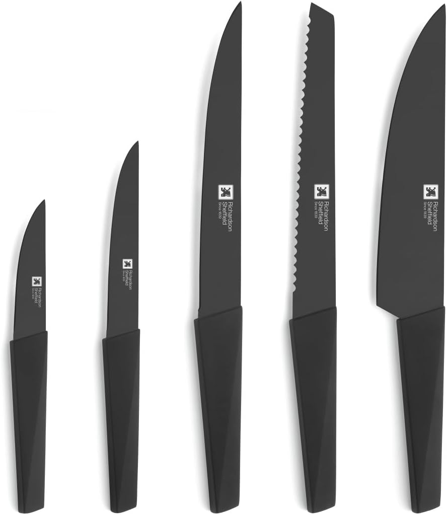 Richardson Sheffield EDGE Messerblock Set 5-teilig Schwarz | Spickmesser, Allzweckmesser, Kochmesser