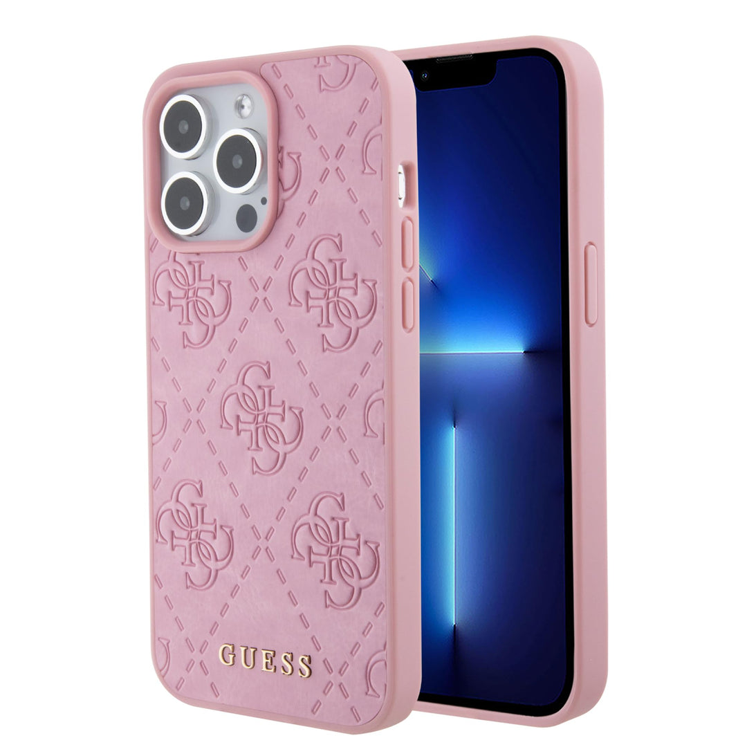 GUESS GUHCP15LP4EPMP Hülle für iPhone 15 Pro 6.1" Rosa hardcase Leather 4G Stamped