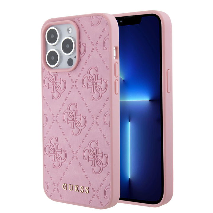 GUESS GUHCP15LP4EPMP Hülle für iPhone 15 Pro 6.1" Rosa hardcase Leather 4G Stamped