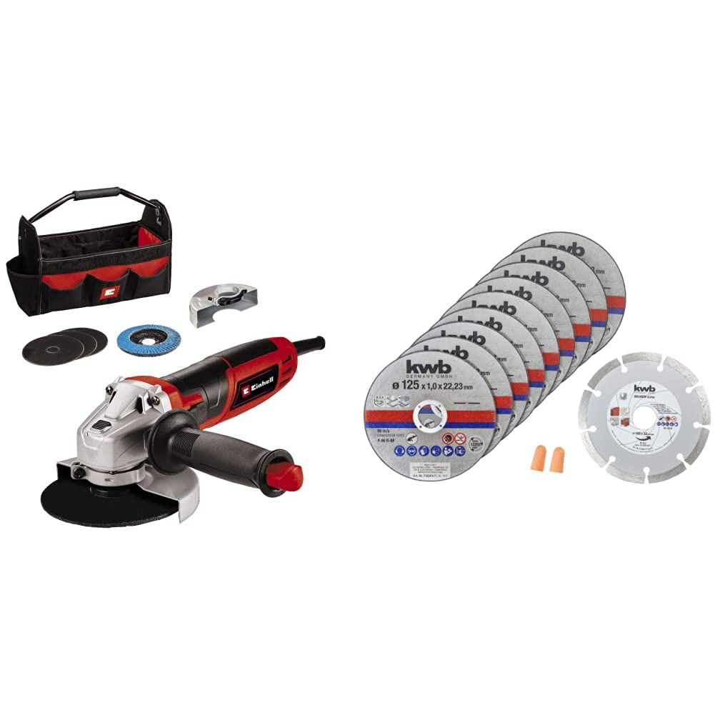 Einhell Winkelschleifer TC-AG 125/850 Kit (850 W, 12000 min-1, max. Schnitttiefe 28 mm, Scheibendurc