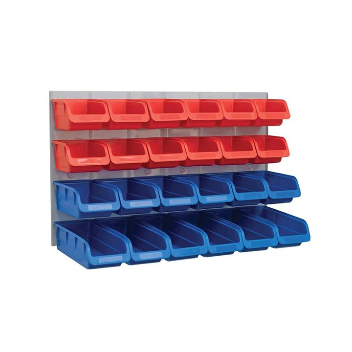 Faithfull FAIPAN24 24 Plastic Storage Bins with Metal Wall Panel, Fixings Included,Blue / Red,12.0 c