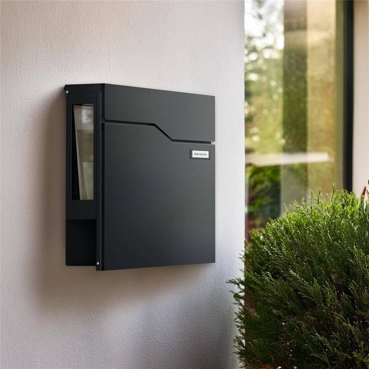 Metzler Briefkasten in Anthrazit RAL 7016 mit Zeitungsfach & Sichtfenster – Wandbriefkasten pulverbe