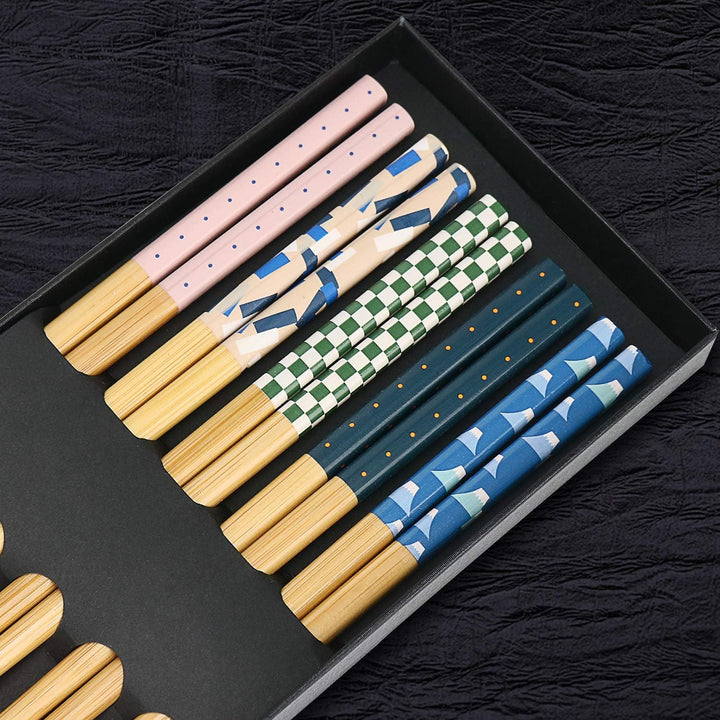 5 Paar japanische natürliche Bambus-Essstäbchen mit einzigartigem Aufdruck, wiederverwendbare Essstä