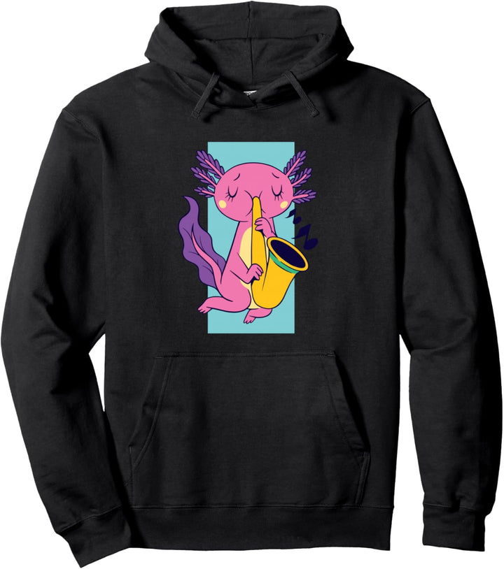 Niedlicher Kawaii Saxolotl Axolotl, der Saxophonmusik Pullover Hoodie