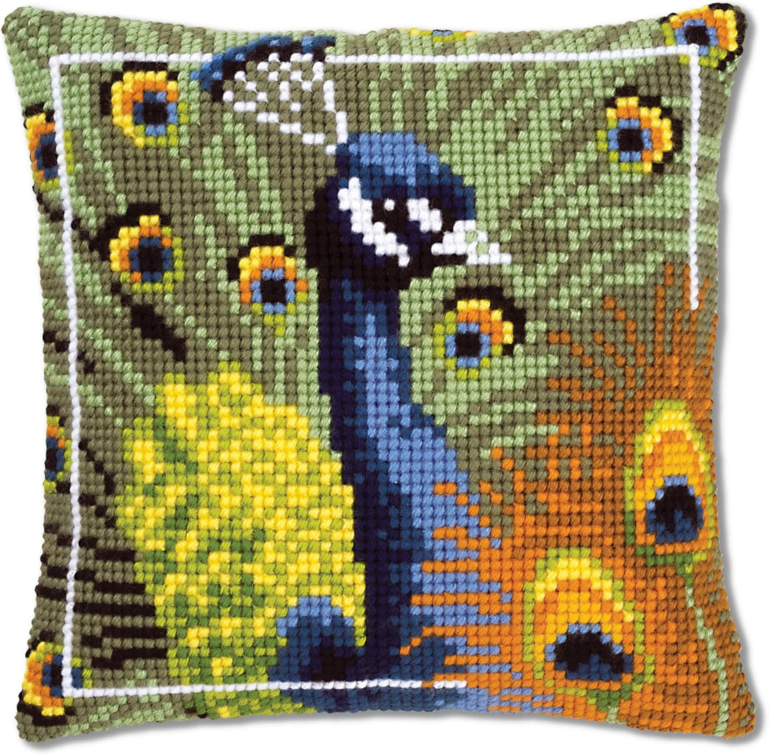 Vervaco stolze Pfau Kreuzstichkissen/Stickkissen vorgedruckt, Baumwolle, Mehrfarbig, 40 x 40 x 0.3 c
