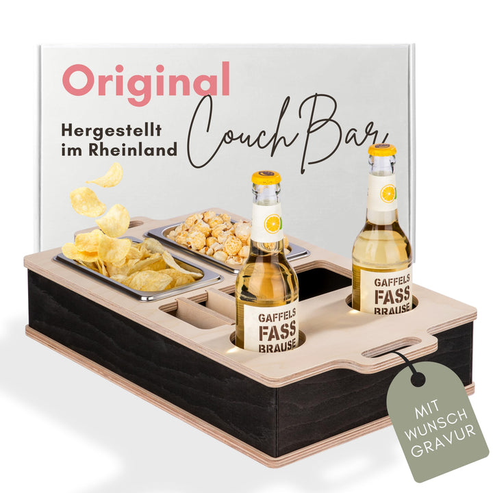 INEXTERIOR CouchBar - PERSONALISIERBAR - handgefertigt in Deutschland - zwei Snackschalen, Organizer