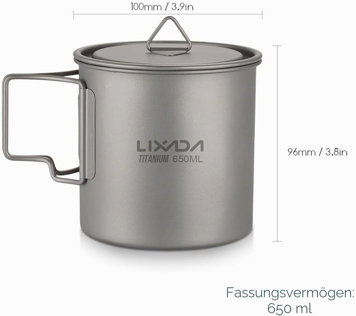 Lixada Titanium Topf Camping Tragbar Titan Wasser Tragbar Becher Tasse Klappgriff(300 ml,350 ml,420m
