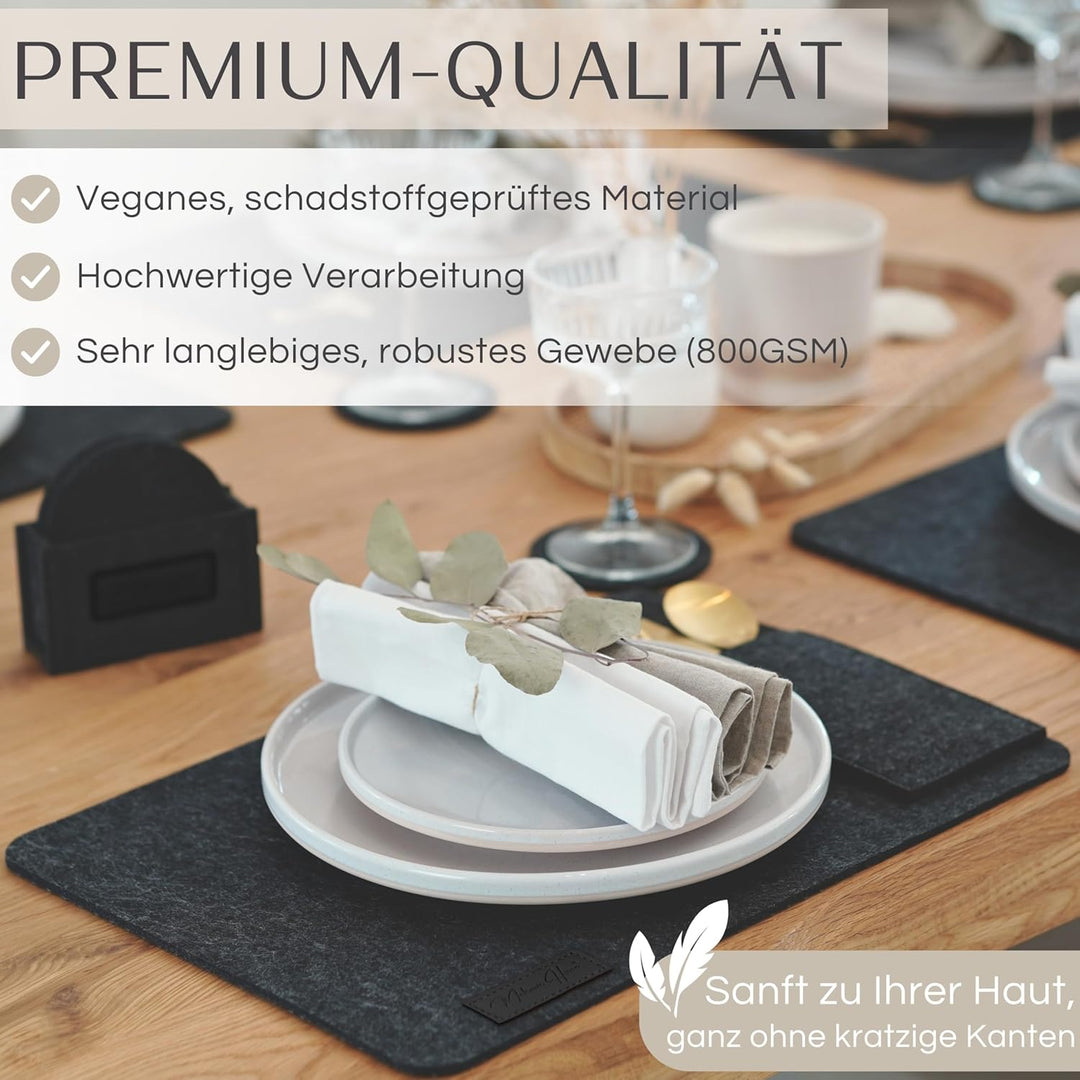 MAHEWA® 6er Set Premium Filz Tischset Platzset mit 6X Glasuntersetzer 1x Halter und 6X Bestecktasche