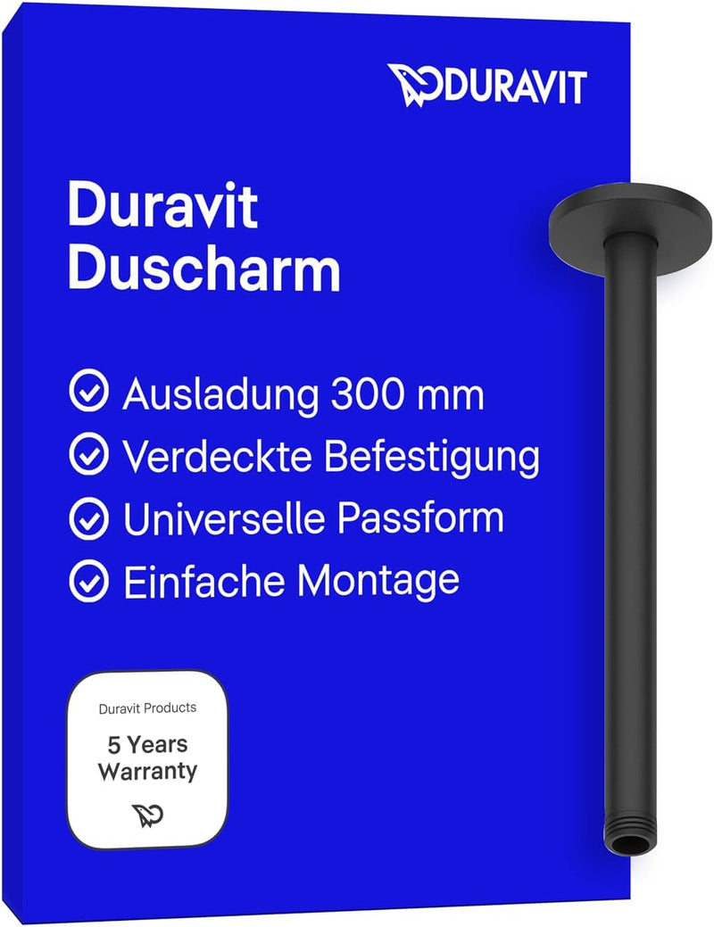 Duravit UV0670026046 Universal Duscharm, Duscharmatur Deckenbefestigung, Brausearm 300 mm, Duschbrau