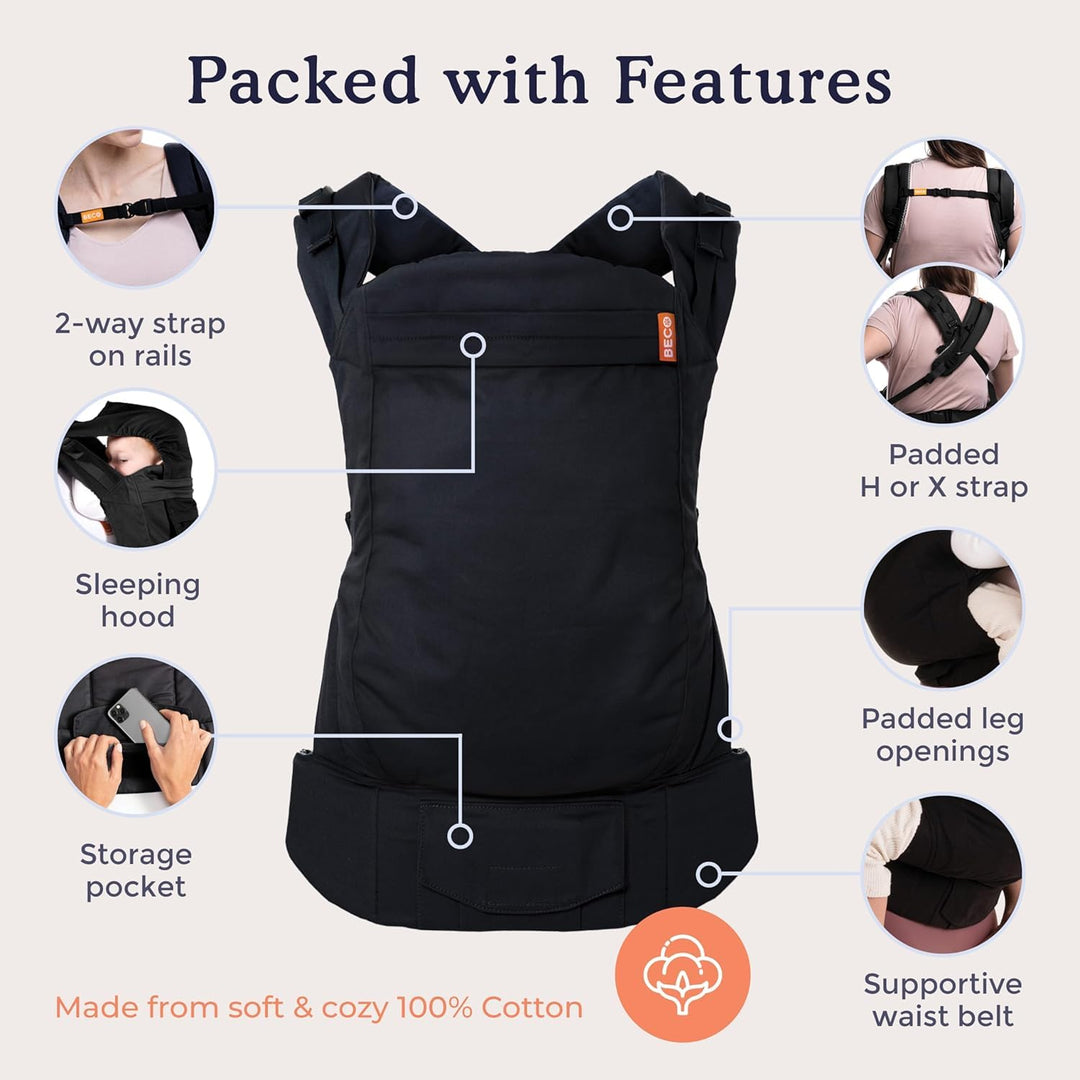 Beco Toddler Babytrage mit extra breitem Sitz - Kindertragerucksack aus 100% Baumwolle, 2 Trageposit