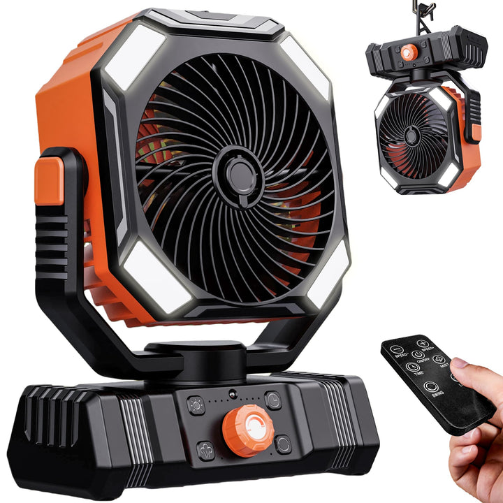 Camping Ventilator mit LED Laterne, 10000mAh Akku Outdoor Ventilator mit Sprühfunktion, Tragbarer Ve