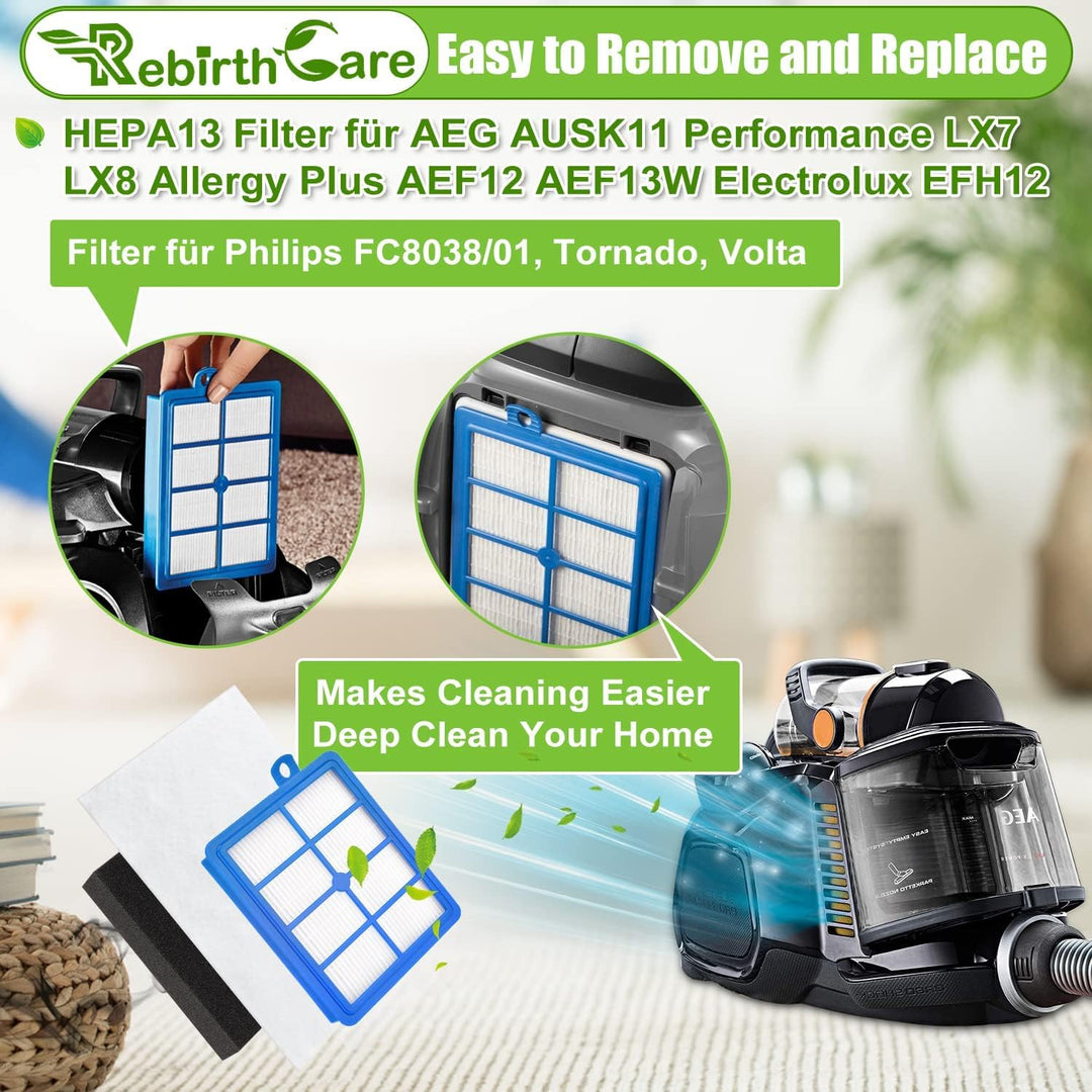 Rebirthcare filter für aeg ausk11 performance kit lx7 lx8 allergy plus filter ef129 ersatzfilter für