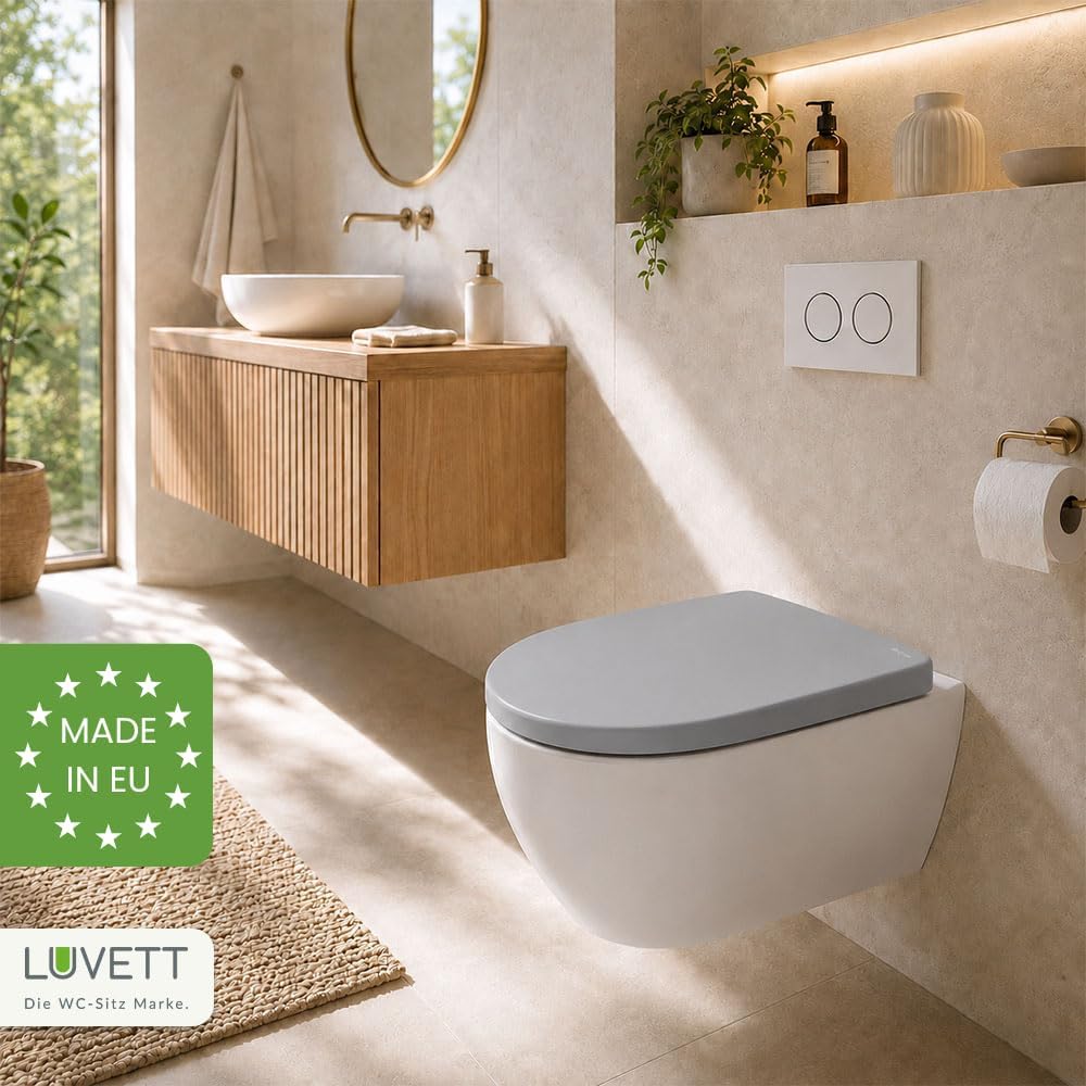 LUVETT® WC-Sitz mit Absenkautomatik C100 oval universell, Toilettendeckel mit 3 Edelstahl Montagelös