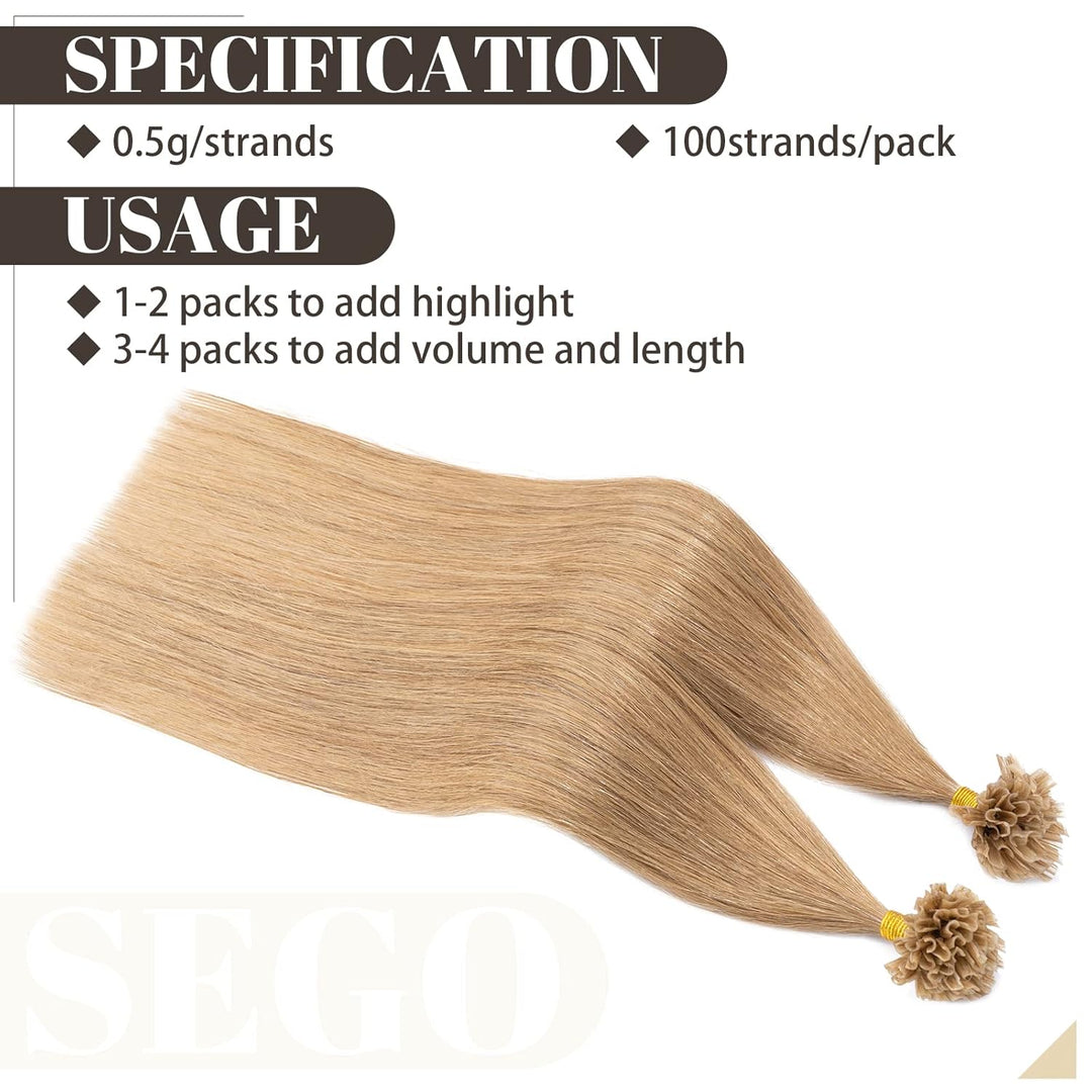 SEGO Extensions Echthaar Bondings Haarverlängerung Keratin U-Tip Human Hair 100 Strähnen Honigblond#