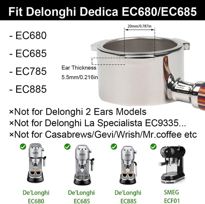 CAPFEI Bodenloser Siebträger 51mm nur kompatibel mit DeLonghi Dedica EC680/EC685/EC885 mit 3 Ohren |