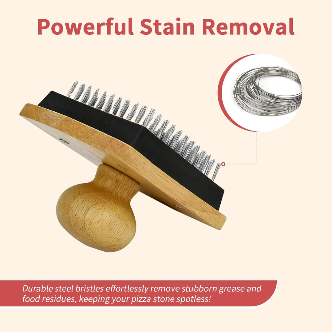 Pizzasteinbürste, 10,2 x 12,7 cm, Hartholzgriff, Pizzastein-Schrubber mit Edelstahlborsten (A), A