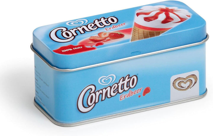 Erzi 14005 EIS Cornetto Erdbeer aus Holz in der Dose, Kaufladenartikel für Kinder, Rollenspiele
