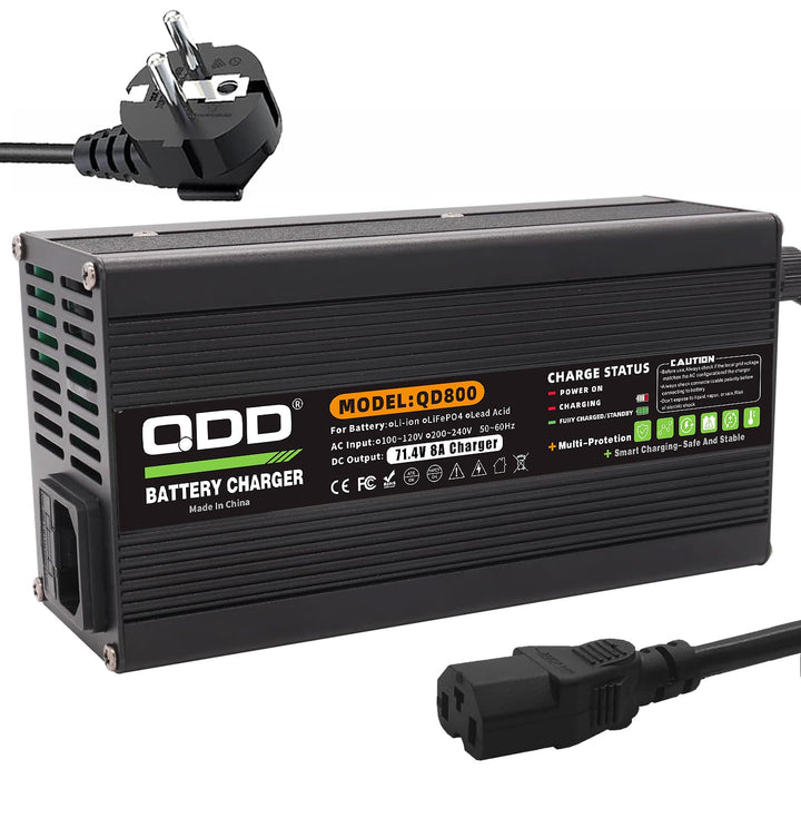 QDD 71,4 V 8 A Ladegerät 60 V Li-Ionen-Akkuladegerät Schwarzes Aluminiumgehäuse DC-Ausgang C13 N+L-A