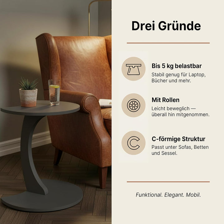 Beistelltisch Anthrazit C-Form Couch (Anthrazit, C-Form Mond) Anthrazit C-Form Mond, Anthrazit C-For