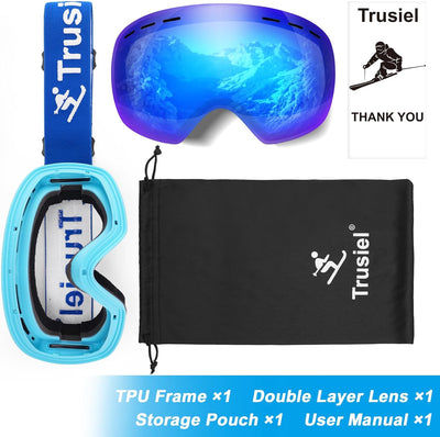 Trusiel Skibrille, Skibrille Damen Herren Anti-Fog Ski brille OTG, Skibrille für Brillenträger, 400