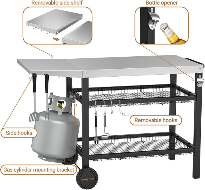 Onlyfire Grillwagen | Edelstahl Grilltisch mit grosser Arbeitsfläche und Beistelltisch, Grill Beiste