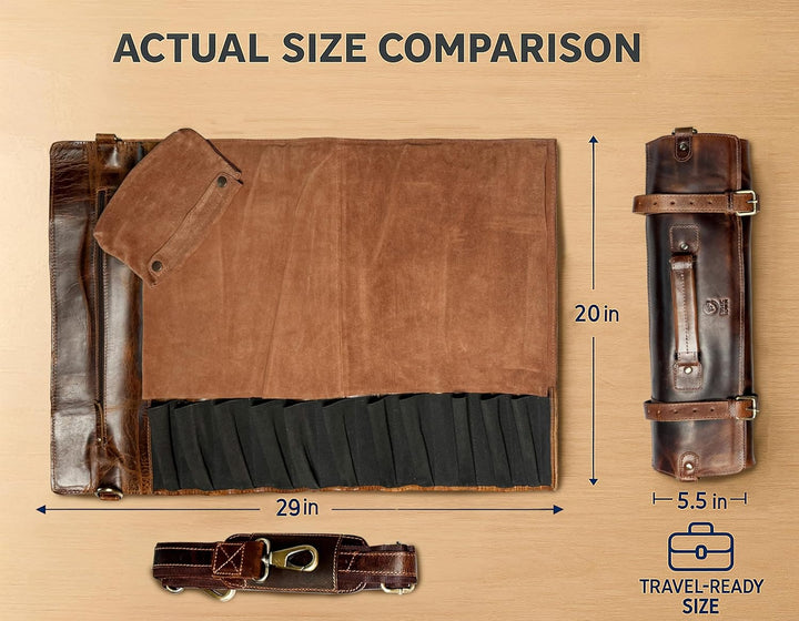 Rustic Town Leder Messerrolle Kochmesser Messertasche - Werkzeugtasche Knife Bag Küchenmesser Etui -
