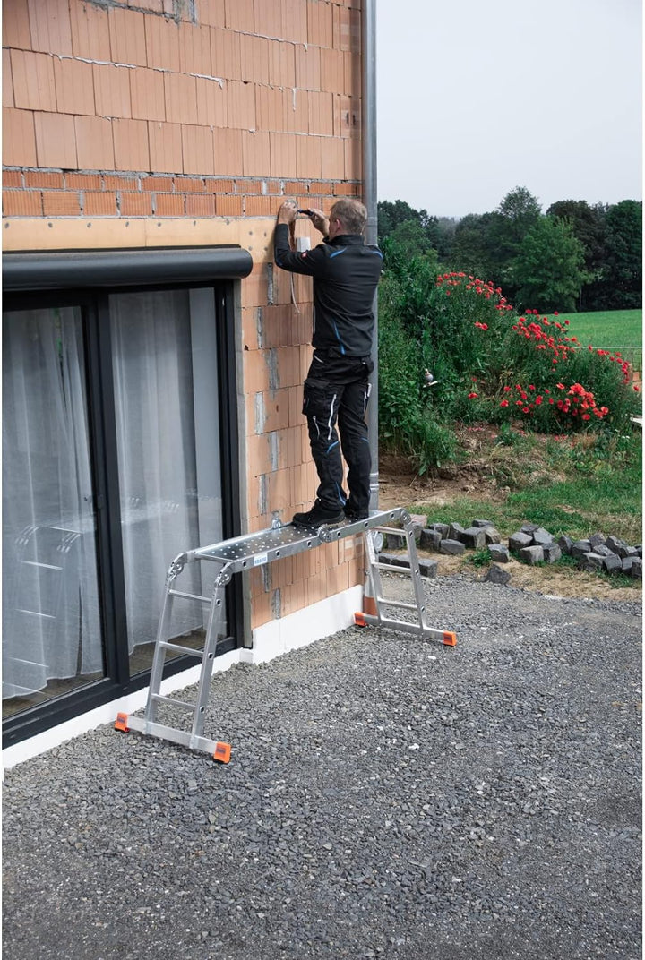 Krause Alu-Sprossengelenkleiter MultiMaticÃ‚ 4x3 Sprossen mit Plattform - Leichte Klappleiter mit Tr