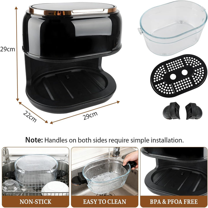 Heissluftfritteuse 5L Airfryer, 9-in-1 mit Glas-Korb & LED-Touchscreen, 24h Timer, Sichtfenster, ges