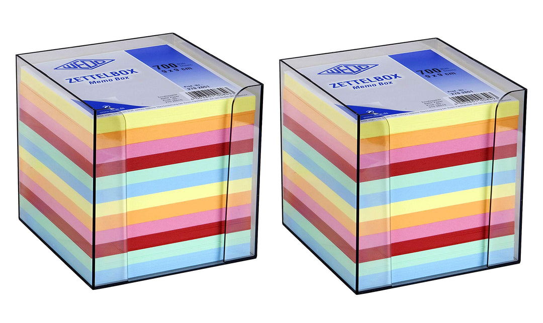 WEDO Zettelbox Kunststoff (9x9 cm, rauchglas gefüllt, 700 Blatt, 6 farbig) (2X Zettelbox)