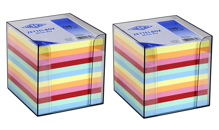 WEDO Zettelbox Kunststoff (9x9 cm, rauchglas gefüllt, 700 Blatt, 6 farbig) (2X Zettelbox)