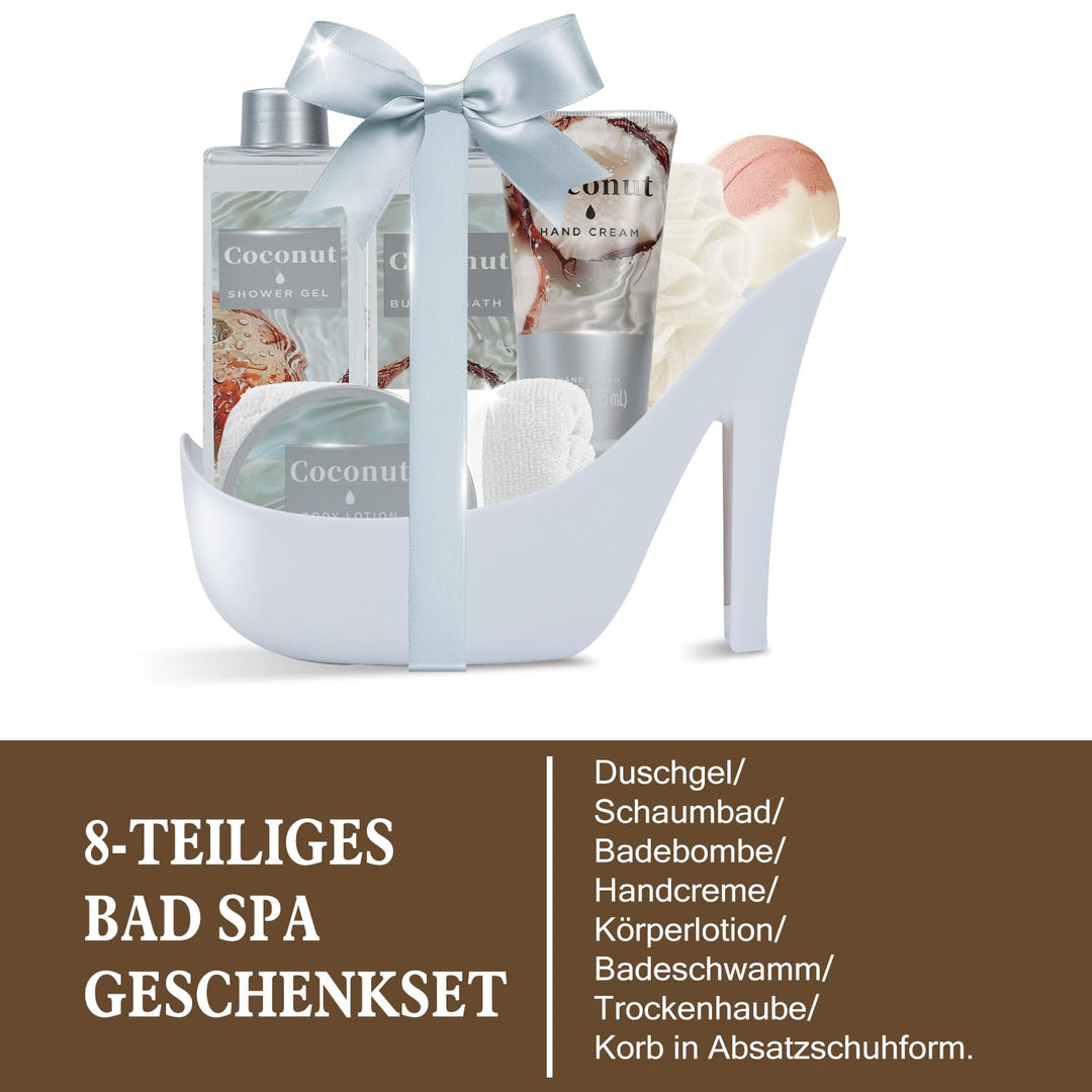 SPA LUXETIQUE Damen Bade Geschenkset - 8tlg Kokosnuss Duft Geburtstaggeschenk Wellness Set für Fraue