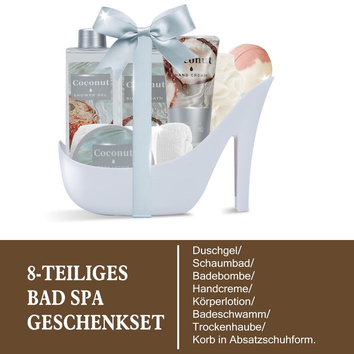 SPA LUXETIQUE Damen Bade Geschenkset - 8tlg Kokosnuss Duft Geburtstaggeschenk Wellness Set für Fraue