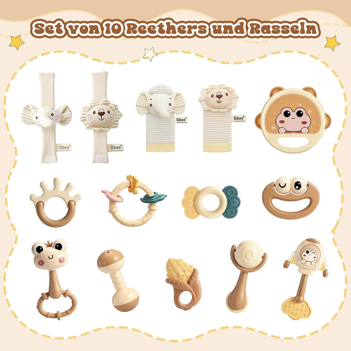 Rasseln Beissring für Babys 0 6 8 12 Monate, Baby Spielzeug ab 6-18 Monate Baby Geschenk Junge Mädch