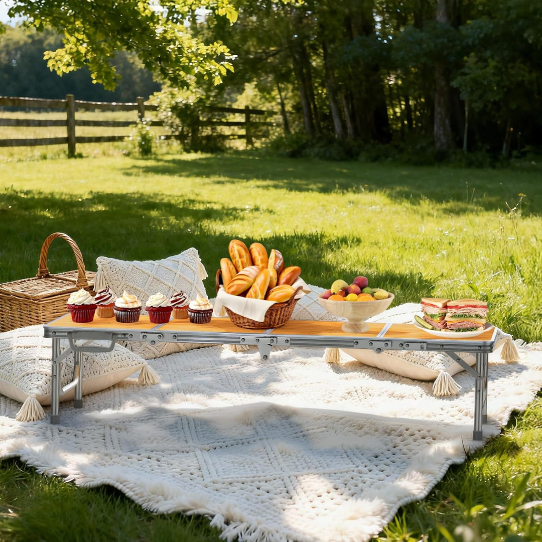 FUNYKICH Kleiner Klappbarer Campingtisch 116x40x26cm, Tragbar Picknicktisch mit dicker Aluminium Rah