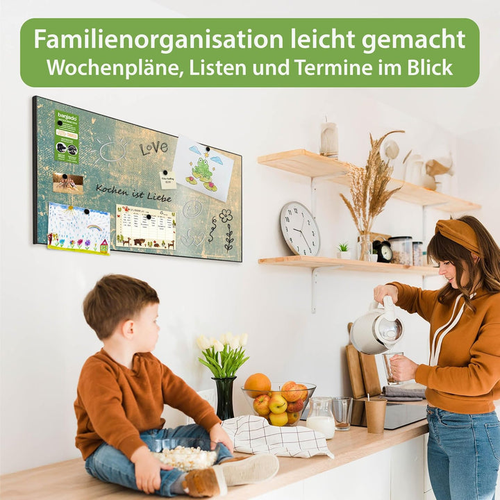 banjado Magnettafel schwarz 78 x 37cm / Magnetwand Metall/Magnetpinnwand als Memoboard/Pinnwand Magn