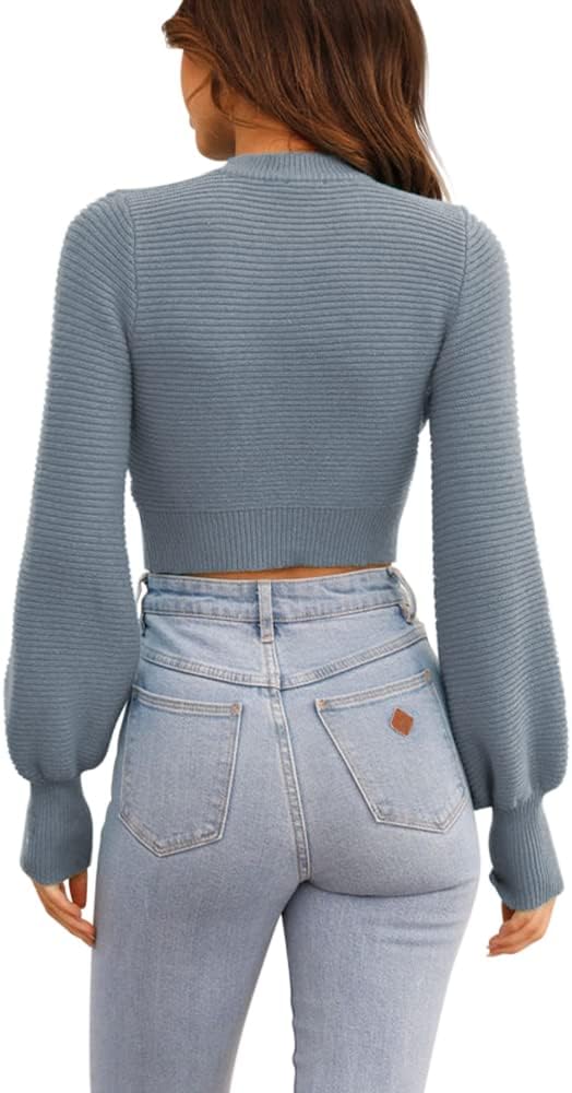 GeGekoko Damen Strickpullover Kurz Sexy Cropped Pullover mit Rundhalsausschnitt Herbst Winter Warmer