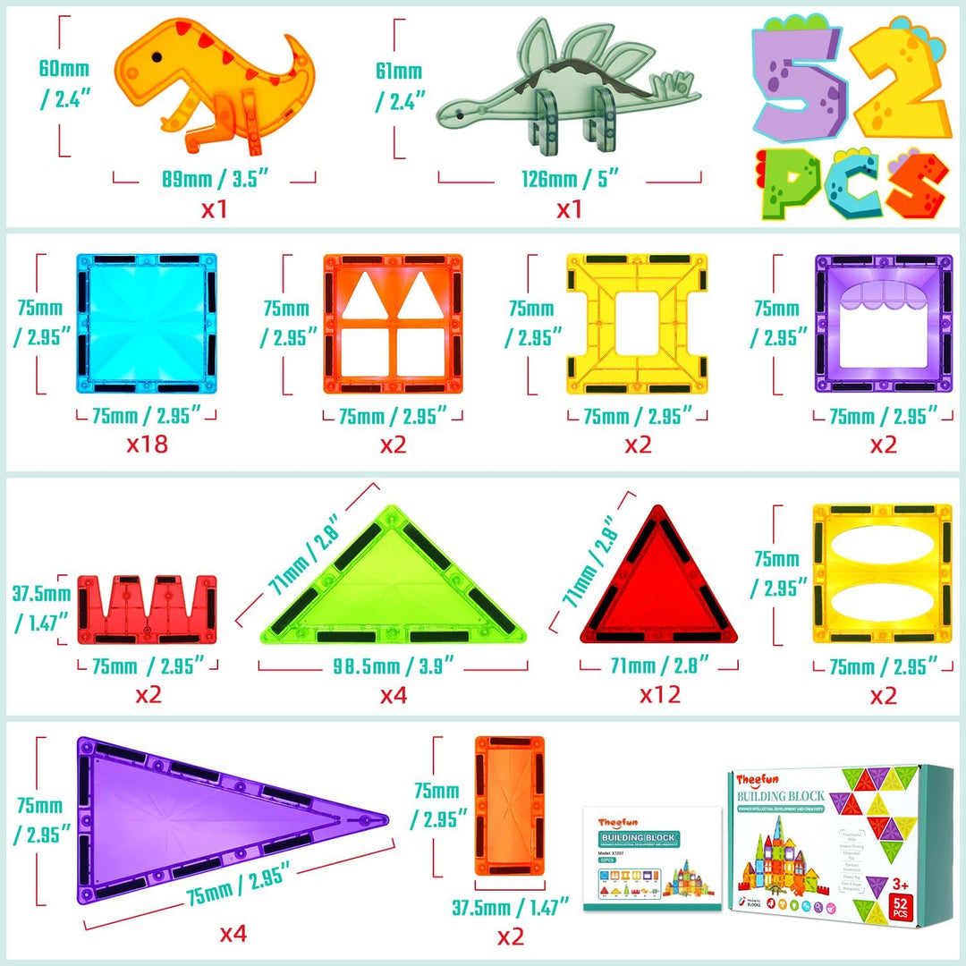Theefun Magnetische Bausteine 52 Teile, Magnetbausteine Magnetspielzeug Magnet Spielzeug für Kinder