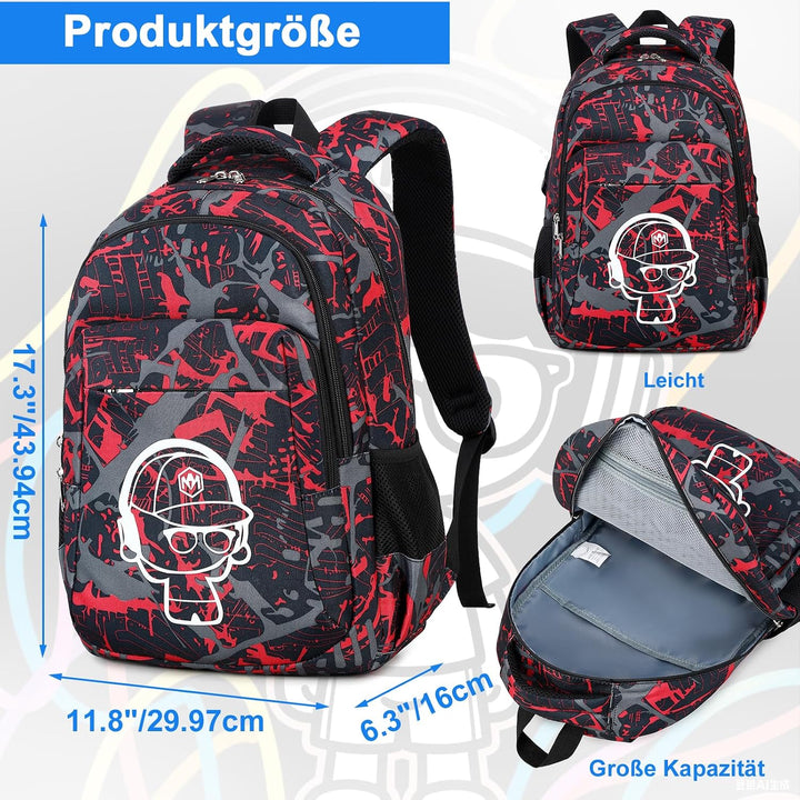 LEDAOU Schulrucksack Jungen Teenager Mädchen Schultaschen Kinder Rucksäcke Wasserdicht Leichtgewicht