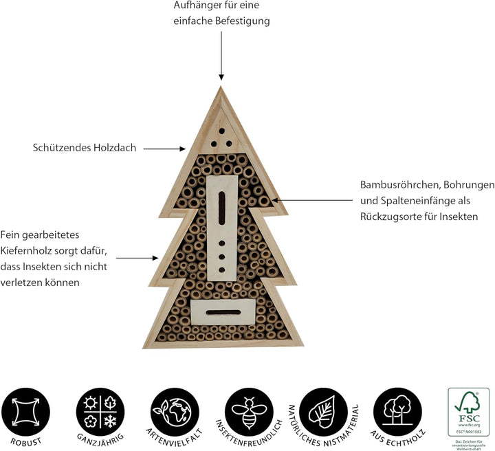 Dehner Natura Premium Insektenhotel Arbol, Insektenhaus für Wildbienen/Schmetterlinge, ca. 21 x 31 x