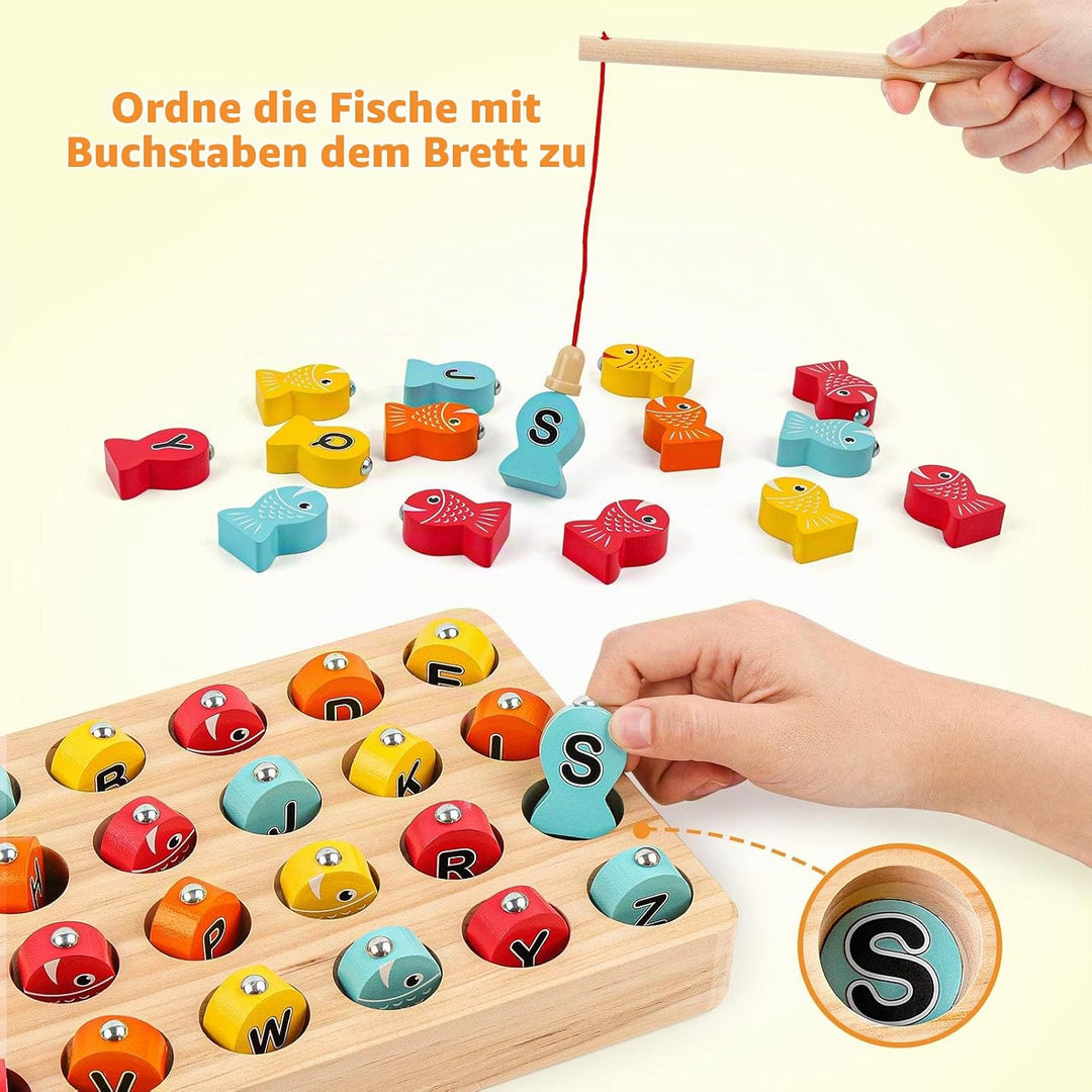 Coogam Hölzern Magnetisch Angelspiel, Feinmotorikspielzeug ABC-Alphabet-Farbsortierpuzzle, Montessor