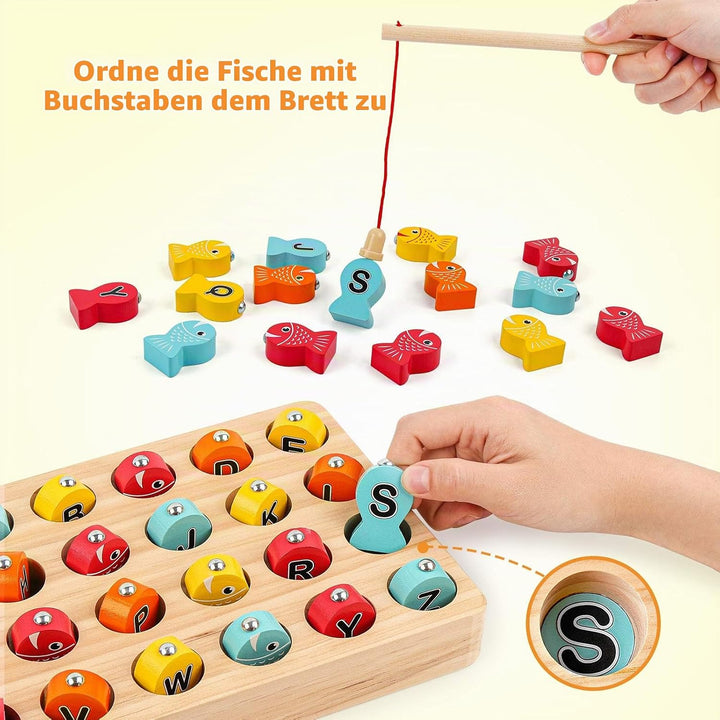 Coogam Hölzern Magnetisch Angelspiel, Feinmotorikspielzeug ABC-Alphabet-Farbsortierpuzzle, Montessor
