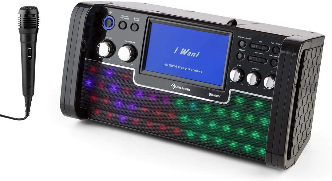 AUNA DiscoFever LED Edition - Karaoke Anlage, Karaoke Maschine mit Bluetooth, Karaoke Box mit 7" TFT
